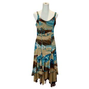 Vintage Le Grenier Y2K Boho Abstract Midi Dress, Size S, 2000's